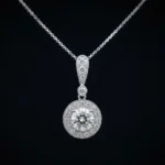Vintage Round Halo Moissanite Pendant Necklace 925 Silver - Image 2
