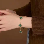 Synthetic Malachite Clover Bracelet 925 Silver - Image 6