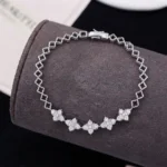 Hollow Floral Moissanite Charm Bracelet 925 Silver - Image 2