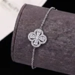 Radiant Clover Moissanite Charm Bracelet 925 Silver - Image 2