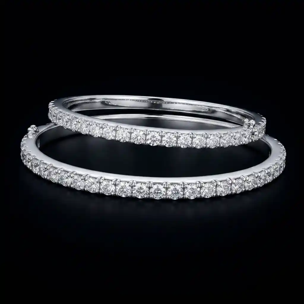 302a9df2-82d6-493b-b399-542b1773c7e6 Full Pave Moissanite Bangle Bracelet 925 Silver - Image 1