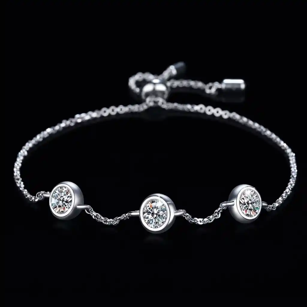 318ec9a6-9635-4837-b54c-2bdc9b8e4dd9 Bezel Set Moissanite Charm Bracelet 925 Silver - Image 1