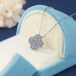 Luxury Sparkling Clover Halo Moissanite Pendant Necklace 925 Silver - Image 3