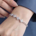 Hollow Floral Moissanite Charm Bracelet 925 Silver - Image 5