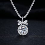 Luxury Bow Knot Princess Moissanite Pendant Necklace 925 Silver