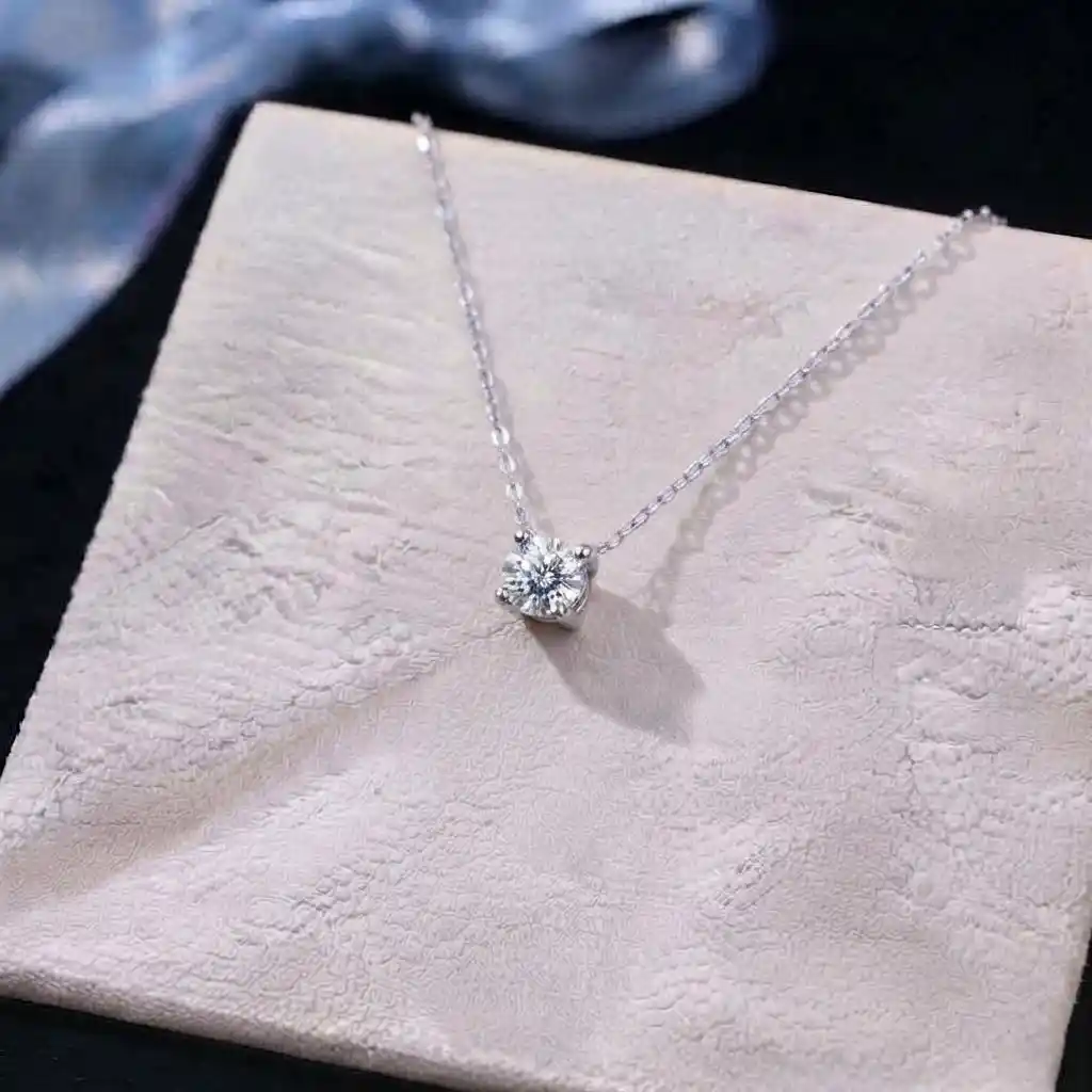 38cc5f63-e2b4-4709-a7ad-1298792f540a Four-Prong Round Moissanite Solitaire Pendant Necklace 925 Silver - Image 1