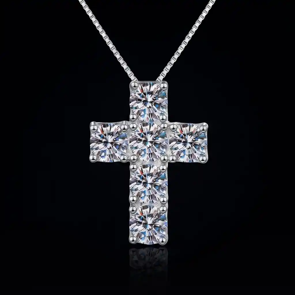 390d9e66-bd12-4fa7-bd5f-240aab2411ae Luxury Classic Cross Moissanite Pendant Necklace 925 Silver - Image 1