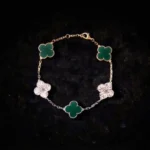 Green Agate Moissanite Clover Bracelet 925 Silver - Image 5