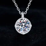 Luxury Beaded Round Moissanite Pendant Necklace 925 Silver