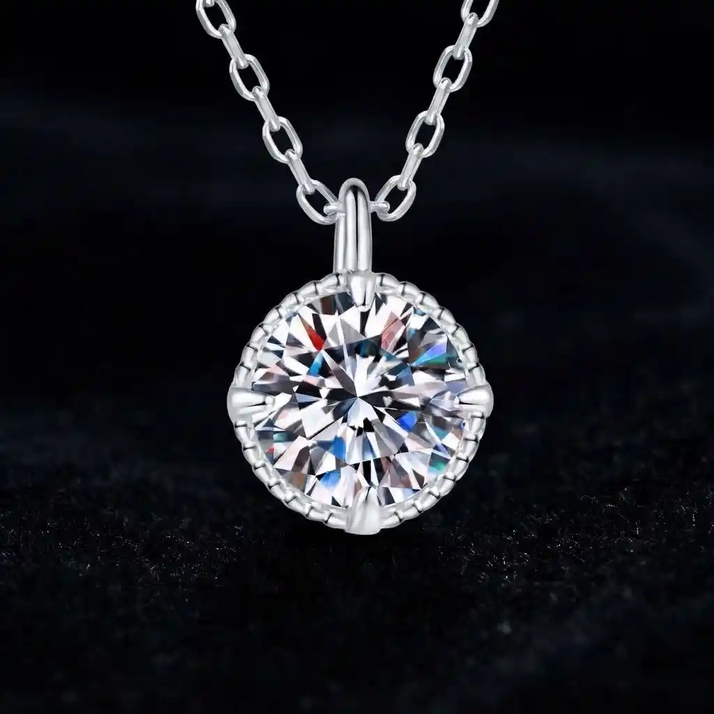 3d713673-d51e-4fc1-a9d5-cda8cee28a28 Luxury Beaded Round Moissanite Pendant Necklace 925 Silver - Image 1