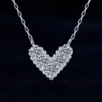 Luxury V Heart Moissanite Pendant Necklace 925 Silver