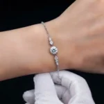 Classic Four Prong Moissanite Charm Bracelet 925 Silver - Image 4