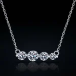 Luxury Four Stone Smile Bar Moissanite Necklace 925 Silver