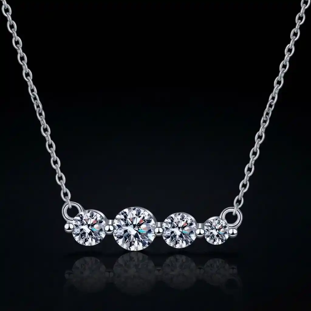 487f5b33-895e-4eab-bb58-27f22efa0633 Luxury Four Stone Smile Bar Moissanite Necklace 925 Silver - Image 1