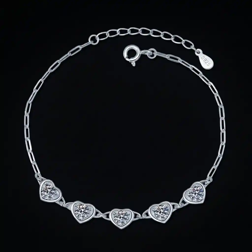 4bff9491-3077-4f9c-b299-8bd4d0a50c93 Heart Moissanite Charm Bracelet 925 Silver - Image 1