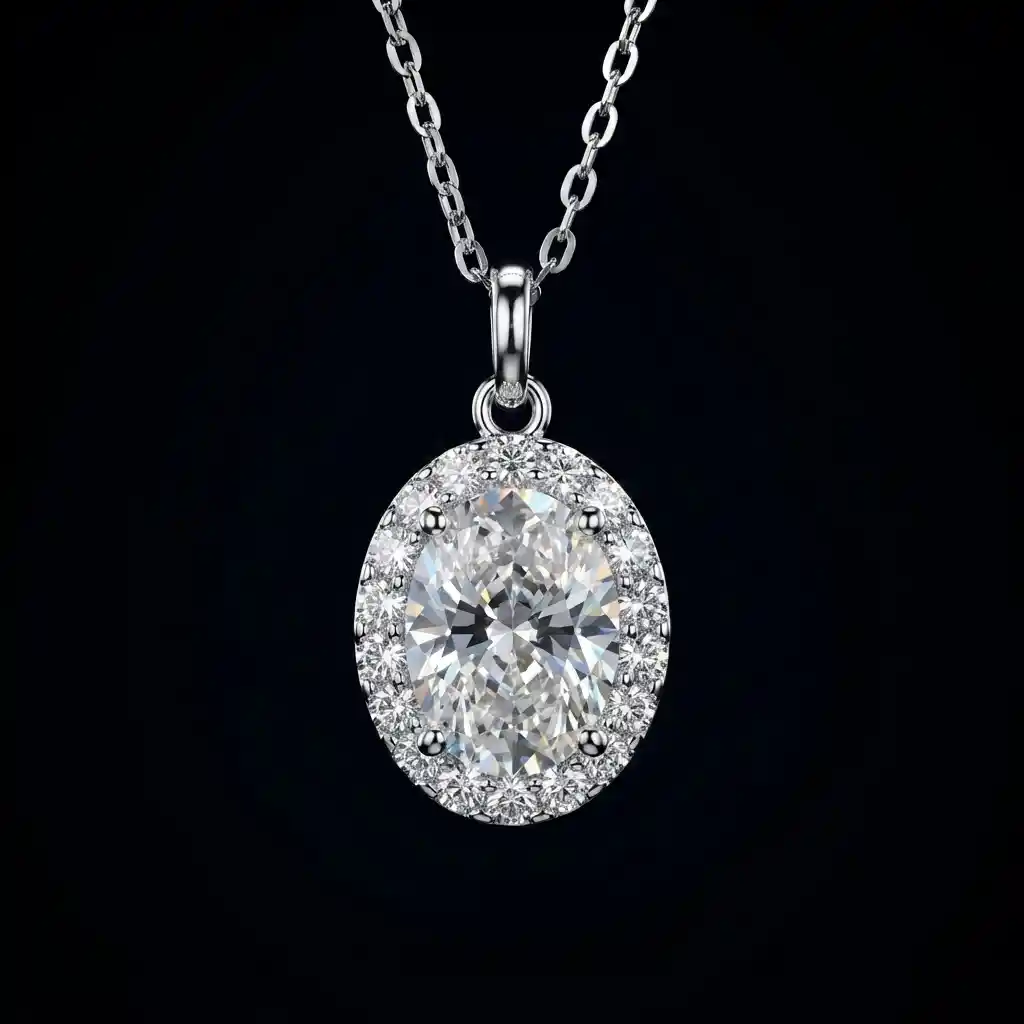 4cf8b1d2-7f30-4a96-babc-4e0d43d037d4 Luxury Oval Halo Moissanite Pendant Necklace 925 Silver - Image 1
