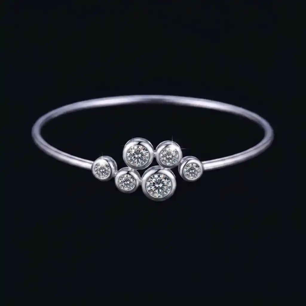 4ea13745-b987-4cf3-9401-9b9defe68ba2 Bubble Moissanite Bangle Bracelet 925 Silver - Image 1