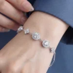 Round Halo Moissanite Charm Bracelet 925 Silver - Image 4