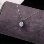 Luxury Oval Halo Moissanite Pendant Necklace 925 Silver - Image 3