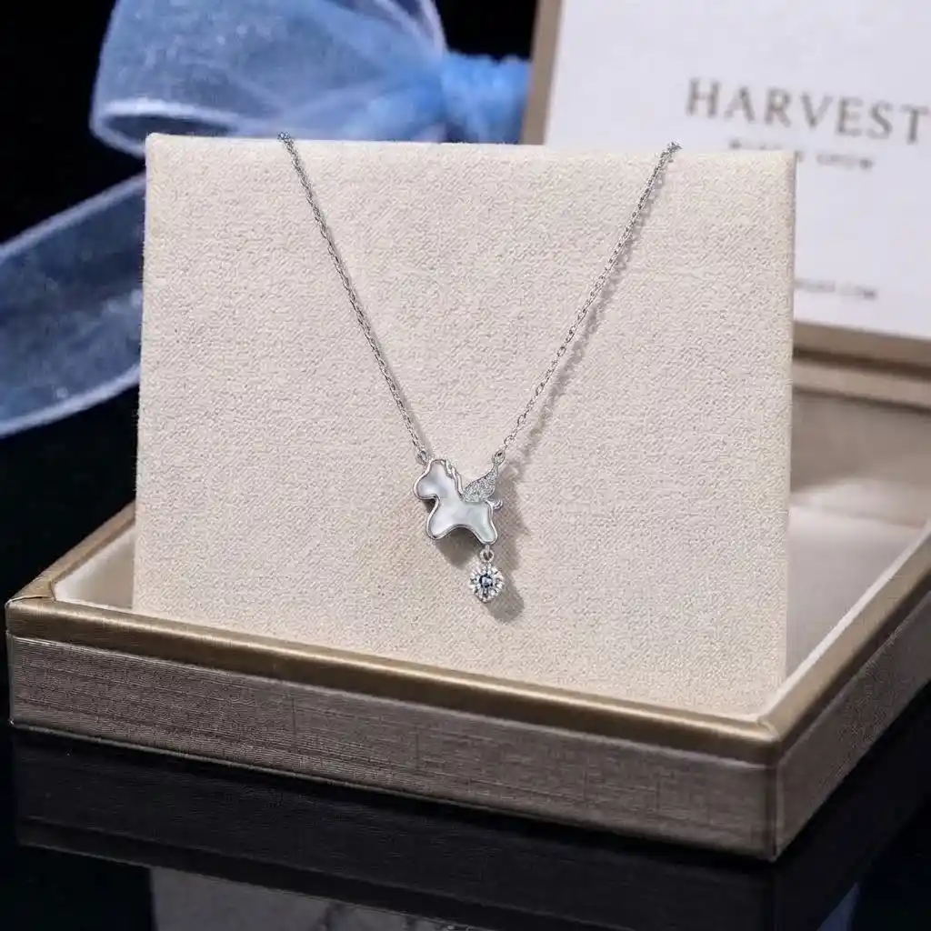 55b2dbad-31cc-42f4-a8d7-c0425969ac5a Luxury Leaping Horse Moissanite Dangle Pendant Necklace 925 Silver - Image 1