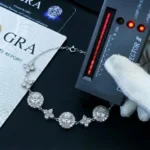 Round Halo Moissanite Charm Bracelet 925 Silver - Image 3