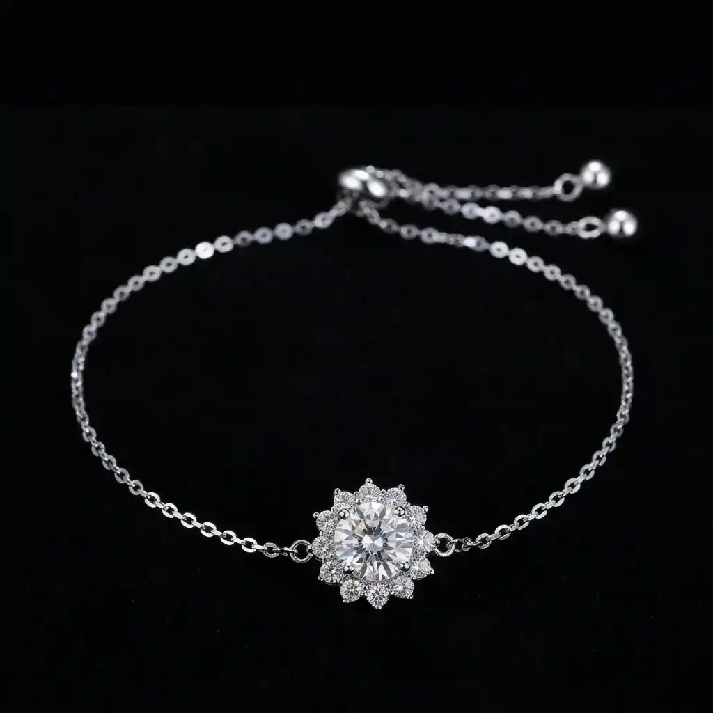 59122fe7-5a8a-4b37-b9bf-30fd6f6132ce Radiant Sunflower Moissanite Charm Bracelet 925 Silver - Image 1