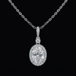 Luxury Oval Moissanite Floral Halo Drop Pendant Necklace 925 Silver - Image 2