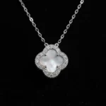 Luxury Four-Leaf Clover Shell Moissanite Pendant Necklace 925 Silver