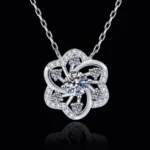 Luxury Filigree Flower Moissanite Pendant Necklace 925 Silver