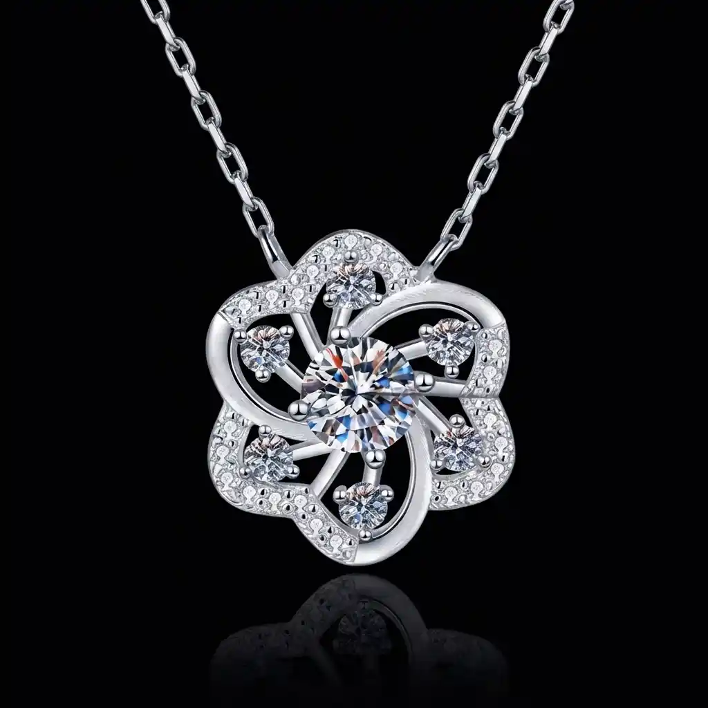 66cd22b0-6d58-44d3-aeff-dde8a27e6049 Luxury Filigree Flower Moissanite Pendant Necklace 925 Silver - Image 1