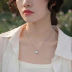 Luxury Beaded Round Moissanite Pendant Necklace 925 Silver - Image 5