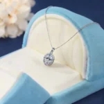 Luxury Oval Halo Moissanite Pendant Necklace 925 Silver - Image 2