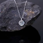 Luxury Beaded Round Moissanite Pendant Necklace 925 Silver - Image 2