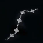 Pave Floral Moissanite Charm Bracelet 925 Silver - Image 2