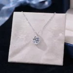 Luxury Beaded Round Moissanite Pendant Necklace 925 Silver - Image 3