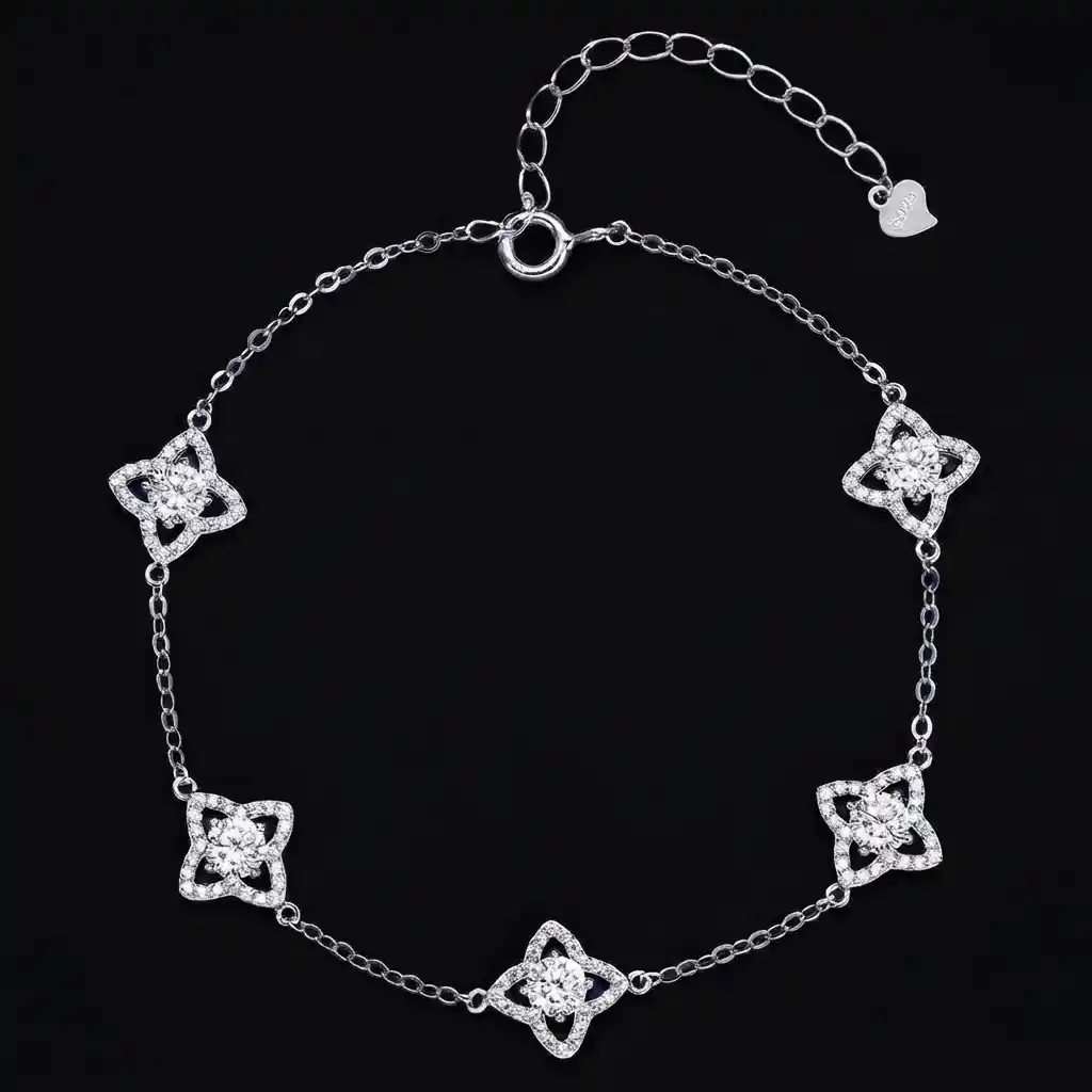 75935897-9678-43af-aeb3-e8d5a30c796b Versatile Floral Moissanite Charm Bracelet 925 Silver - Image 1