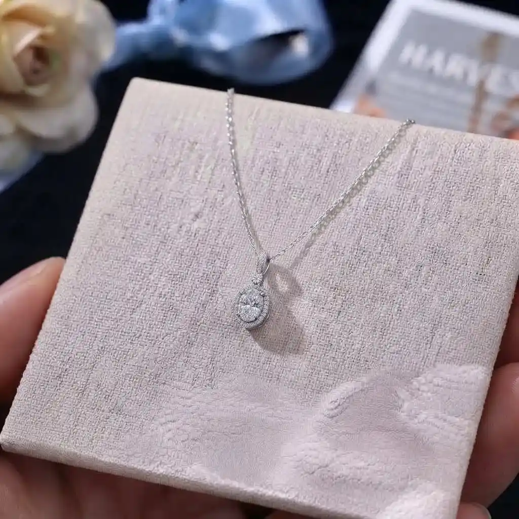 7c94fe48-d268-449d-887c-ee13019b7add Luxury Oval Moissanite Floral Halo Drop Pendant Necklace 925 Silver - Image 1