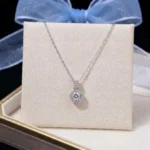 Luxury Dancing Stone Halo Moissanite Pendant Necklace 925 Silver - Image 2