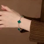 Green Agate Clover Bracelet 925 Silver - Image 5