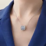 Luxury Double Halo Moissanite Pendant Necklace 925 Silver - Image 4