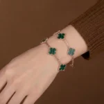 Synthetic Malachite Clover Bracelet 925 Silver - Image 7