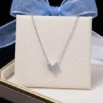 Luxury V Heart Moissanite Pendant Necklace 925 Silver - Image 3