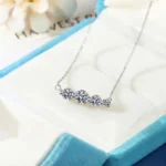 Luxury Four Stone Smile Bar Moissanite Necklace 925 Silver - Image 3