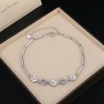 Lucky Clover Moissanite Charm Bracelet 925 Silver - Image 3