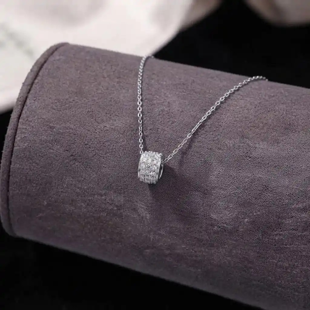 98975a49-ede3-467e-ba81-363340538716 Luxury Sparkling Cylinder Moissanite Charm Pendant Necklace 925 Silver - Image 1