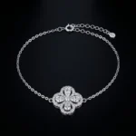 Radiant Clover Moissanite Charm Bracelet 925 Silver