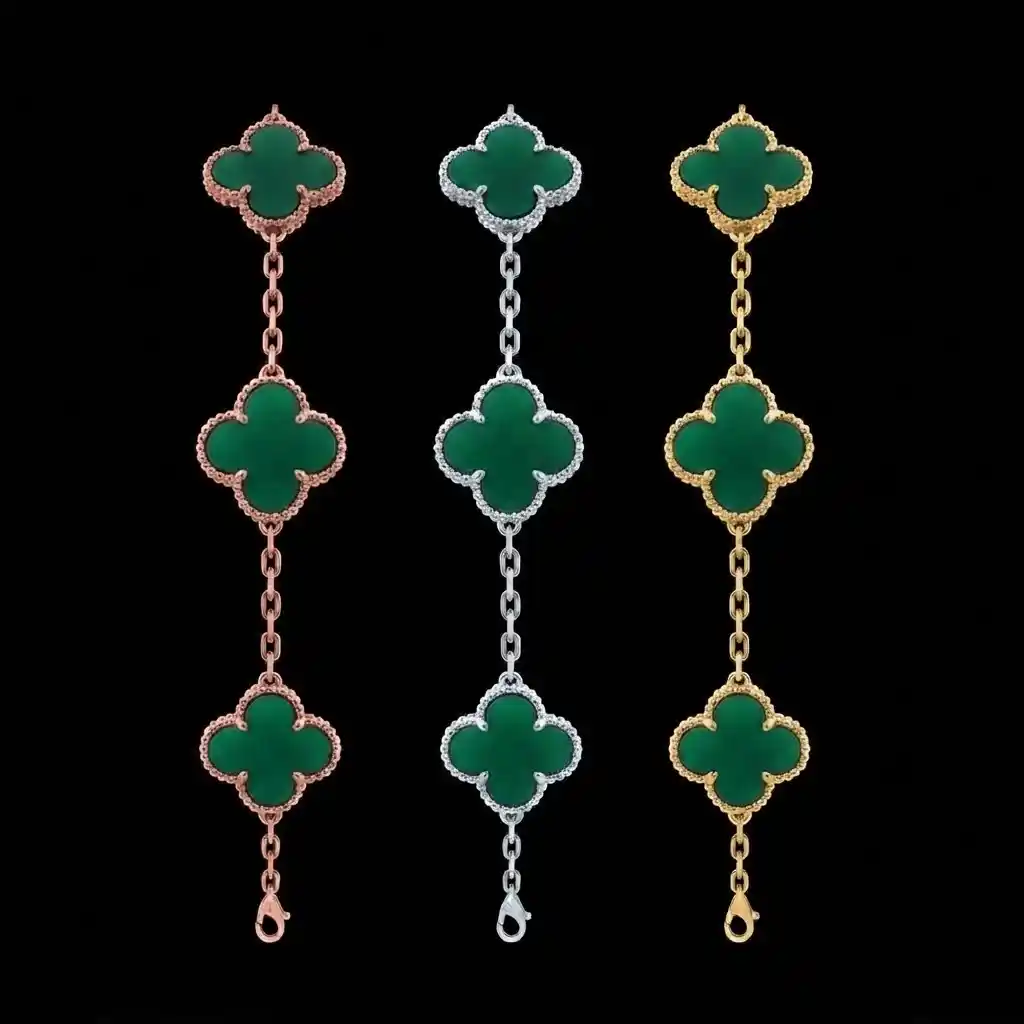 9d51380c-73bc-4636-9aa4-d74f9805e2a1 Green Agate Clover Bracelet 925 Silver - Image 1