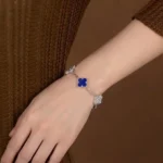 Lapis Lazuli Moissanite Clover Bracelet 925 Silver - Image 7