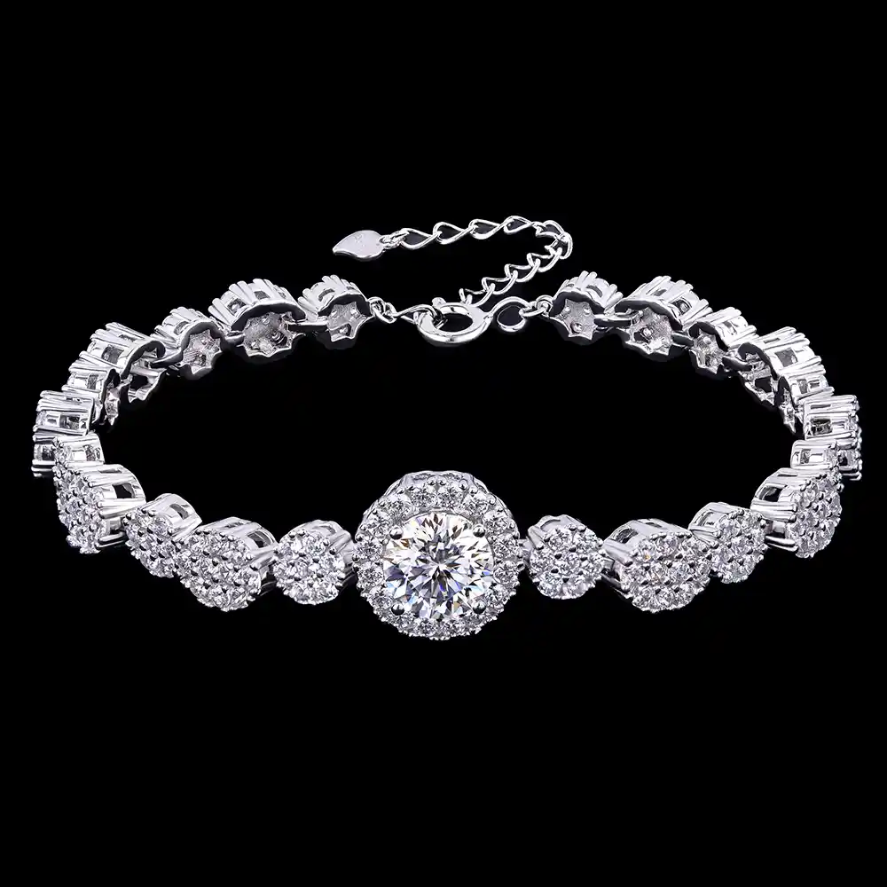 P1961675 Radiant Halo Moissanite Charm Bracelet 925 Silver - Image 1