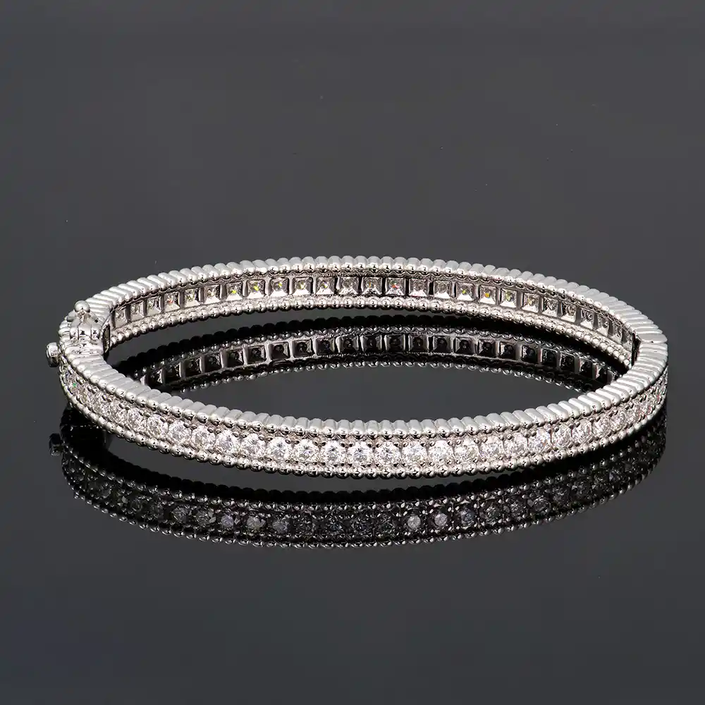 P3691767 Milgrain Moissanite Bangle Bracelet 925 Silver - Image 1